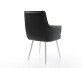 Chaise-de-salle-à-manger Heira-Flex avec accoudoirs cuir de vache noir 4 pieds coniques acier inoxydable brossé ressorts ensachés 4